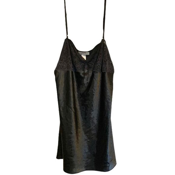 MORGAN TAYLOR Chemise Satin Lace Black Sexy Strappy Nightgown Womens XL - Picture 5 of 15